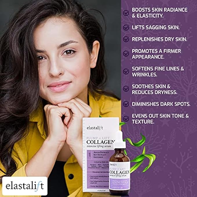 elastalift COLLAGEN LIFTING PLUMPING FIRMING SERUM ANTI AGING COLLAGEN SERUM FOR FACE IMPROVES ELASTICITY EVENS SKIN TONE PLUMPS LIFTS SAGGING SKIN NON GREASY WRINKLE SERUM MADE IN USA BY - Image 3
